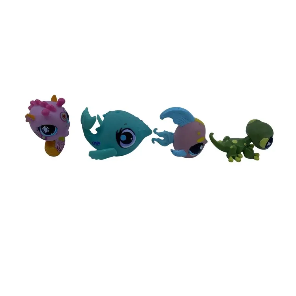 Littlest Pet Shop LPS Aquatic Animals Lot of 4 Seahorse Whale Angelfish Gecko